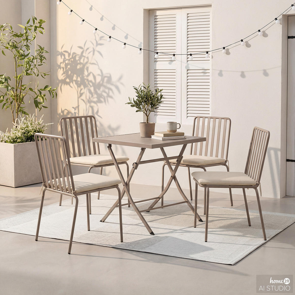 GARTENESSGRUPPE - 5-teilig - Stahl - Anthrazit - Taupe, Textil/Metall - home24