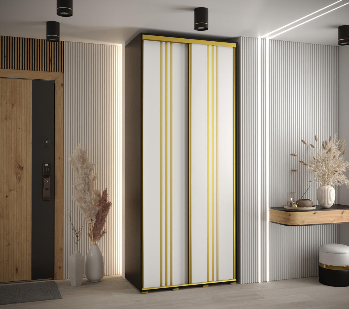 SCHWEBETÜRENSCHRANK 235,2/120/60 2-türig - Goldfarben/Schwarz, Holz/Metall (120/235/60cm) - Abiks Möbel