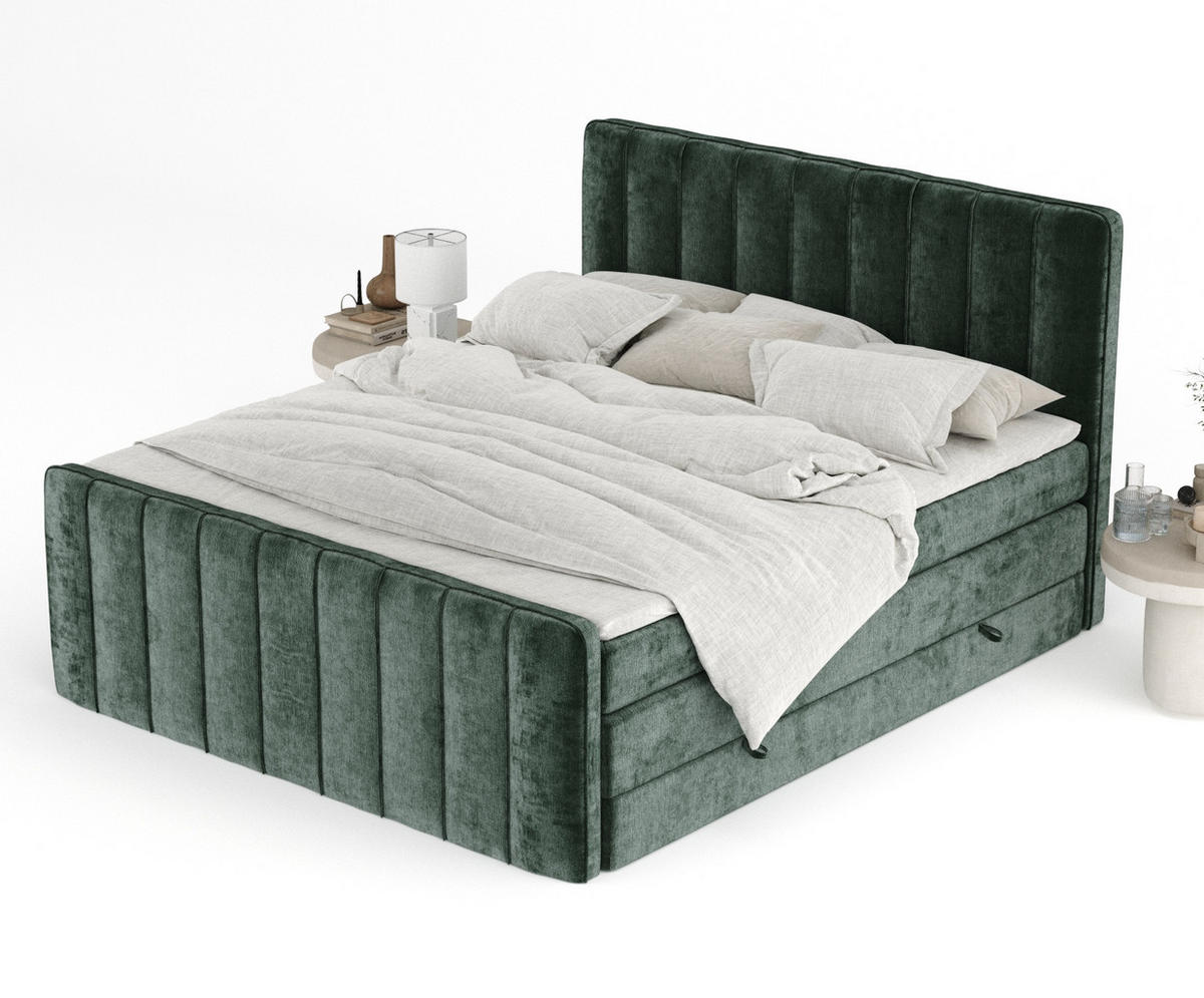 BOXSPRINGBETT Novara Grün 140/200 cm - Schwarz/Grün, Holz/Holzwerkstoff (140/200cm) - Maison de Reve