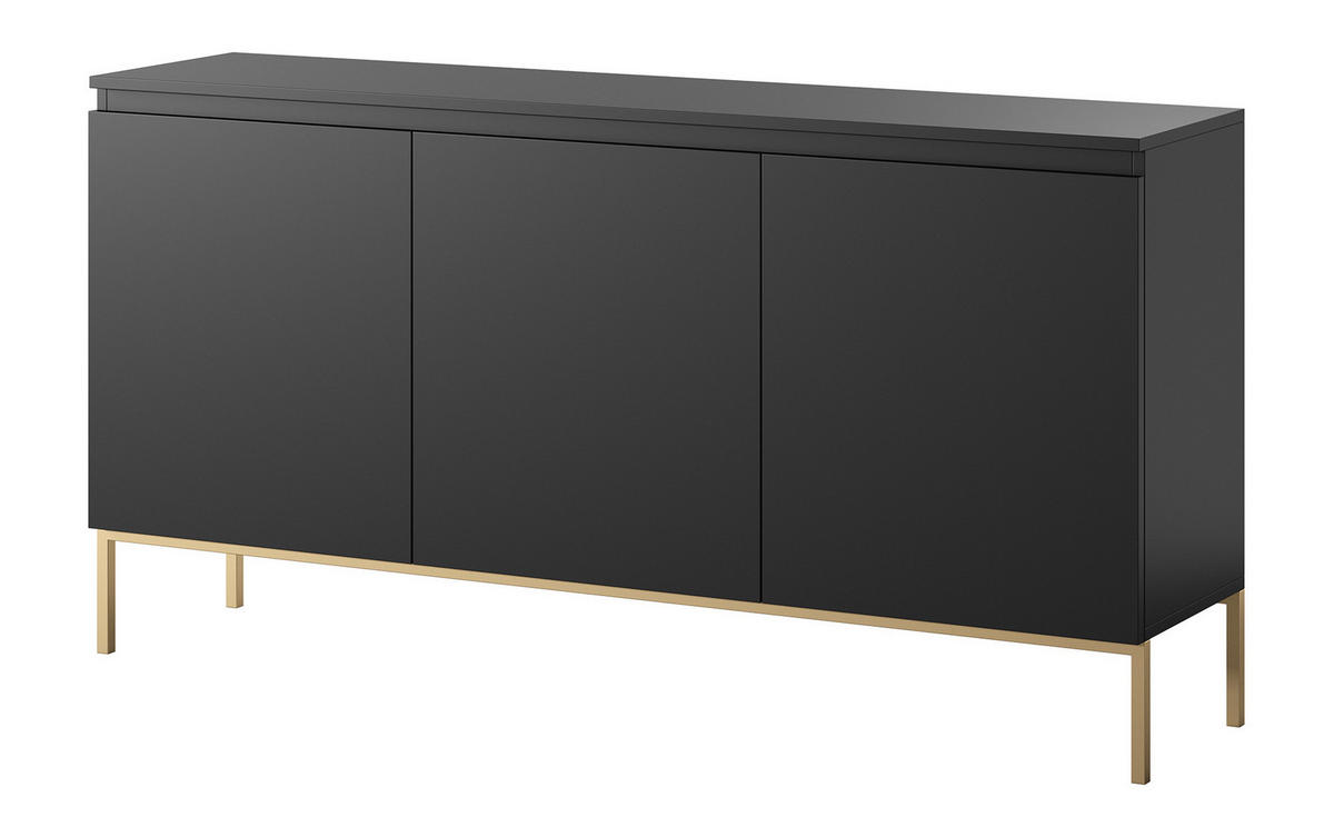 SIDEBOARD Bemmi Schwarz mit goldenen Metallbeinen 150 cm - Goldfarben/Schwarz, Holzwerkstoff/Metall (150/77/35cm) - Selsey