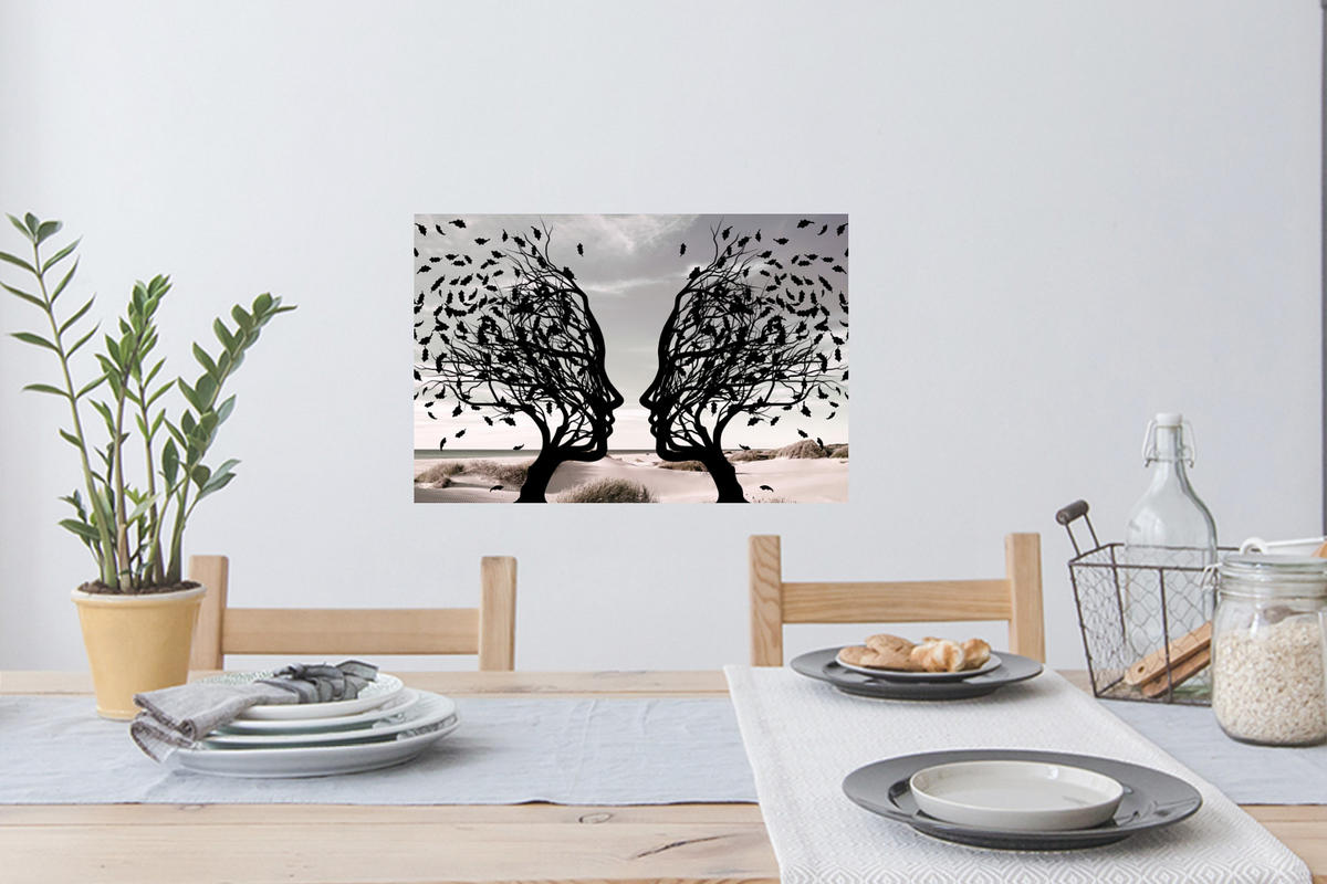 WANDTATTOO Strand - Meer - Menschen - Baum - Moderne Kunst 60x40 cm - Hellgrau, Kunststoff (60/40/0.1cm) - MuchoWow