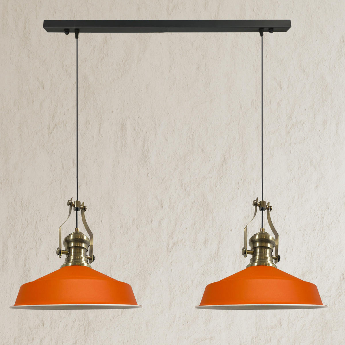 PENDELLEUCHTE Asletl Vintage 2 Flammig 41/36 cm - Weiß Hochglanz/Orange, Metall (36/41/36cm) - Bamyum