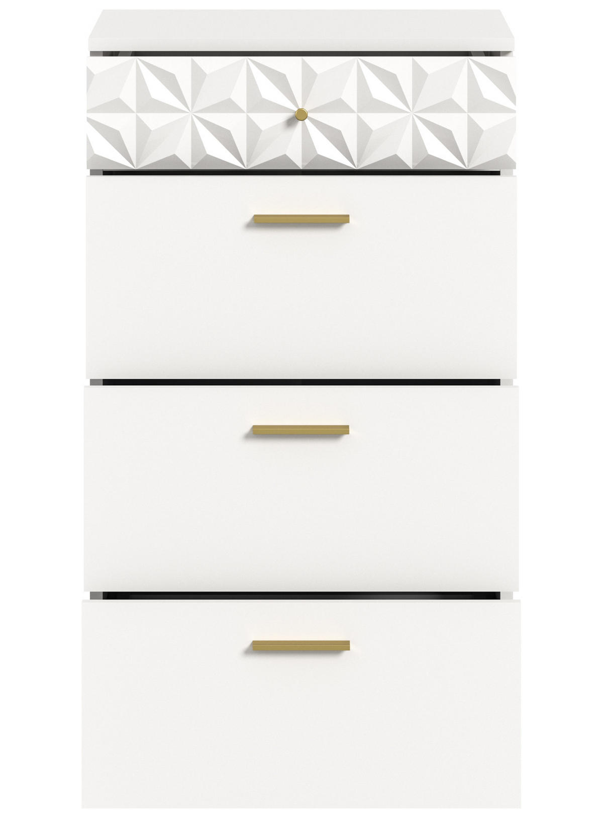 KOMMODE weiß Hochglanz 53 cm, Schubladenkommode mit 3D-Struktur - Weiß Hochglanz/Goldfarben, Holzwerkstoff/Kunststoff (53/92/40cm) - Inn.Furn