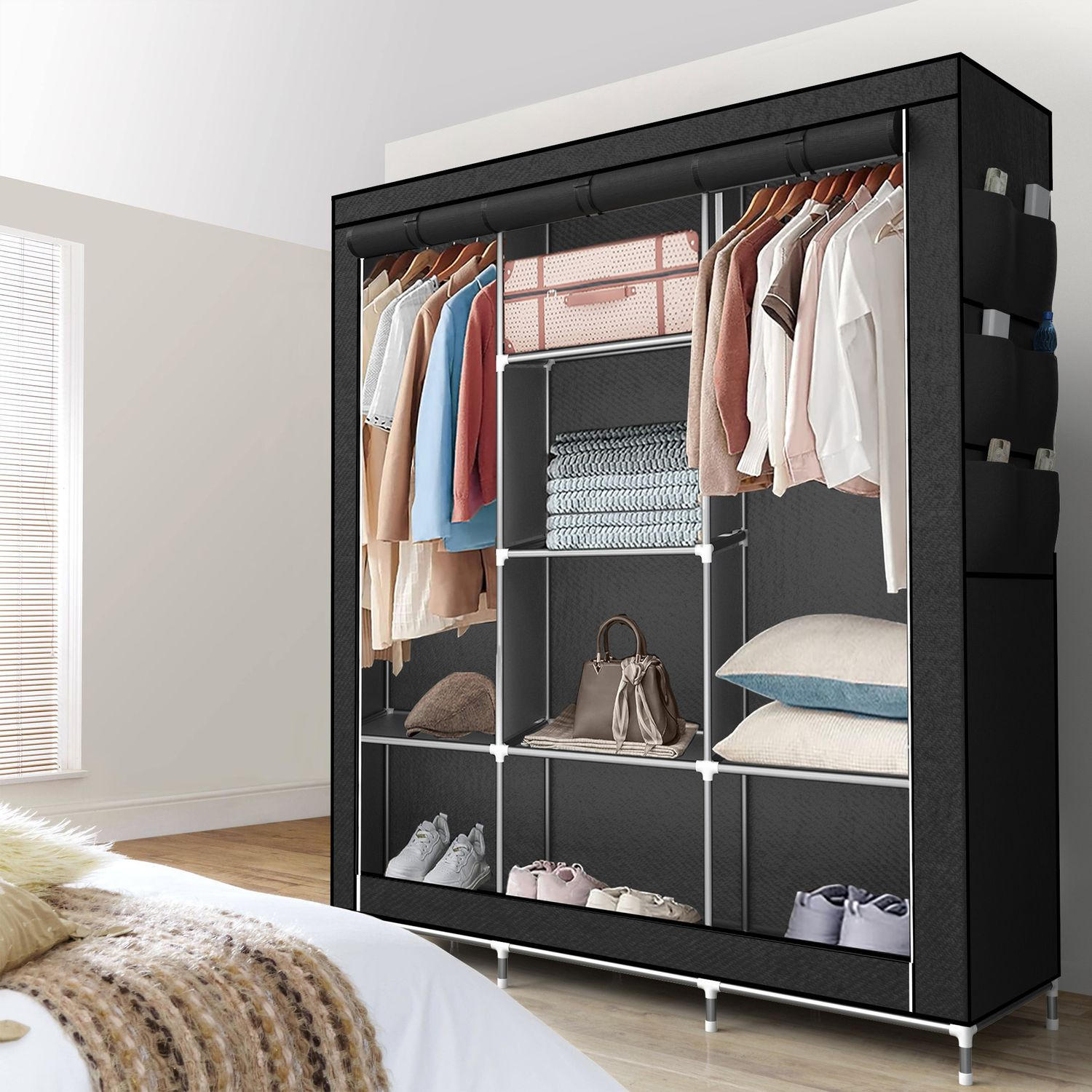 Thumbnail - Intirilife Stoffschrank, Schwarz, Textil, 45x175x130 cm, Schlafzimmer, Kleiderschränke, Stoffschrank