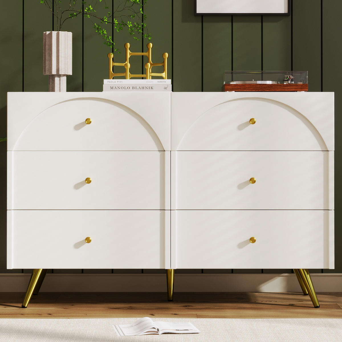 KOMMODE 120/40/85 cm in Creme-Weiß mit 6 Schubladen und Metallfüßen - Creme, Holz (120/40/85cm) - Flora Grace