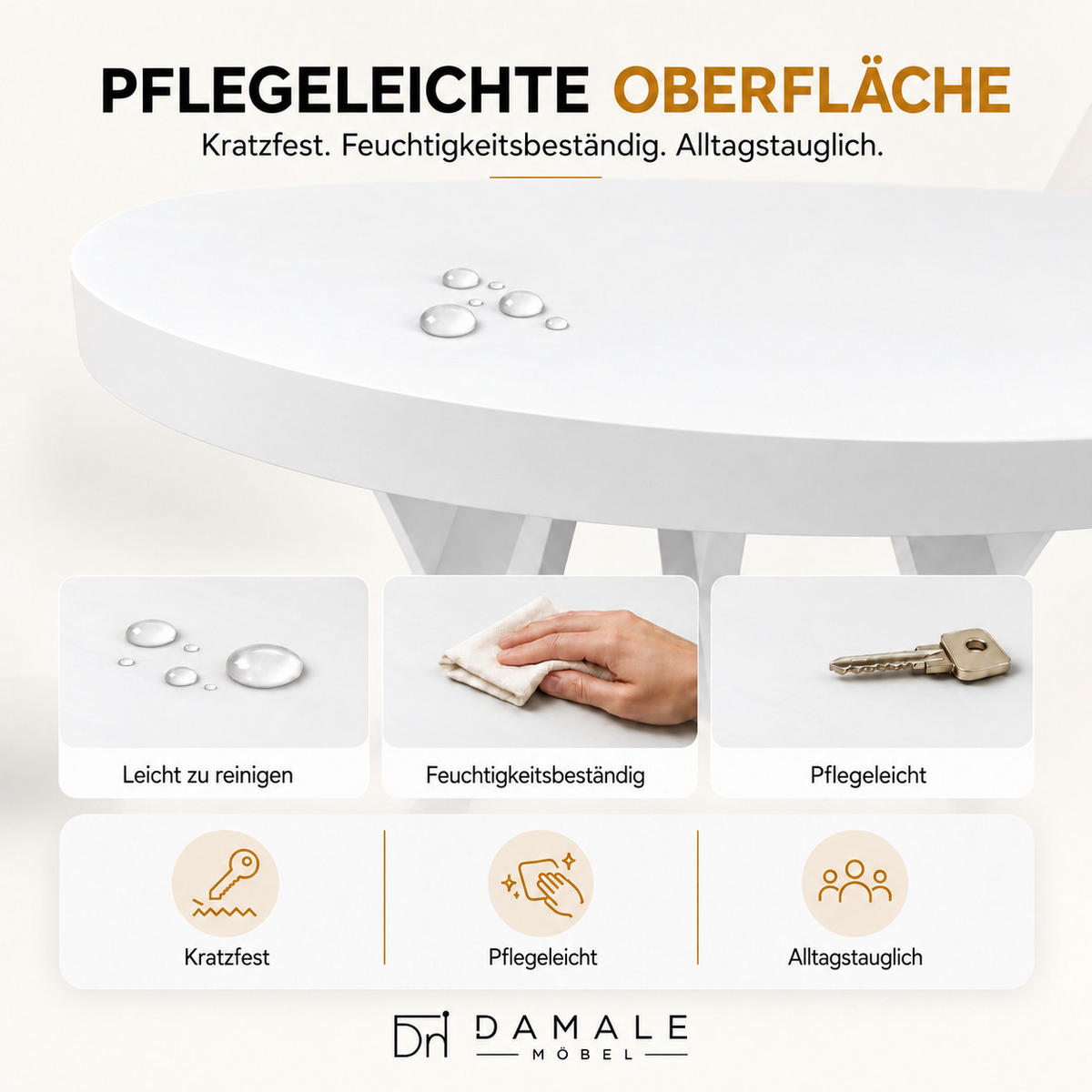 ESSTISCH rund ausziehbar 90/190/76 cm, Weiß, 54 cm Tischplatte + Y Metallgestell Schwarz - Schwarz/Weiß, Holzwerkstoff/Metall (90/190/76cm) - Damale Möbel