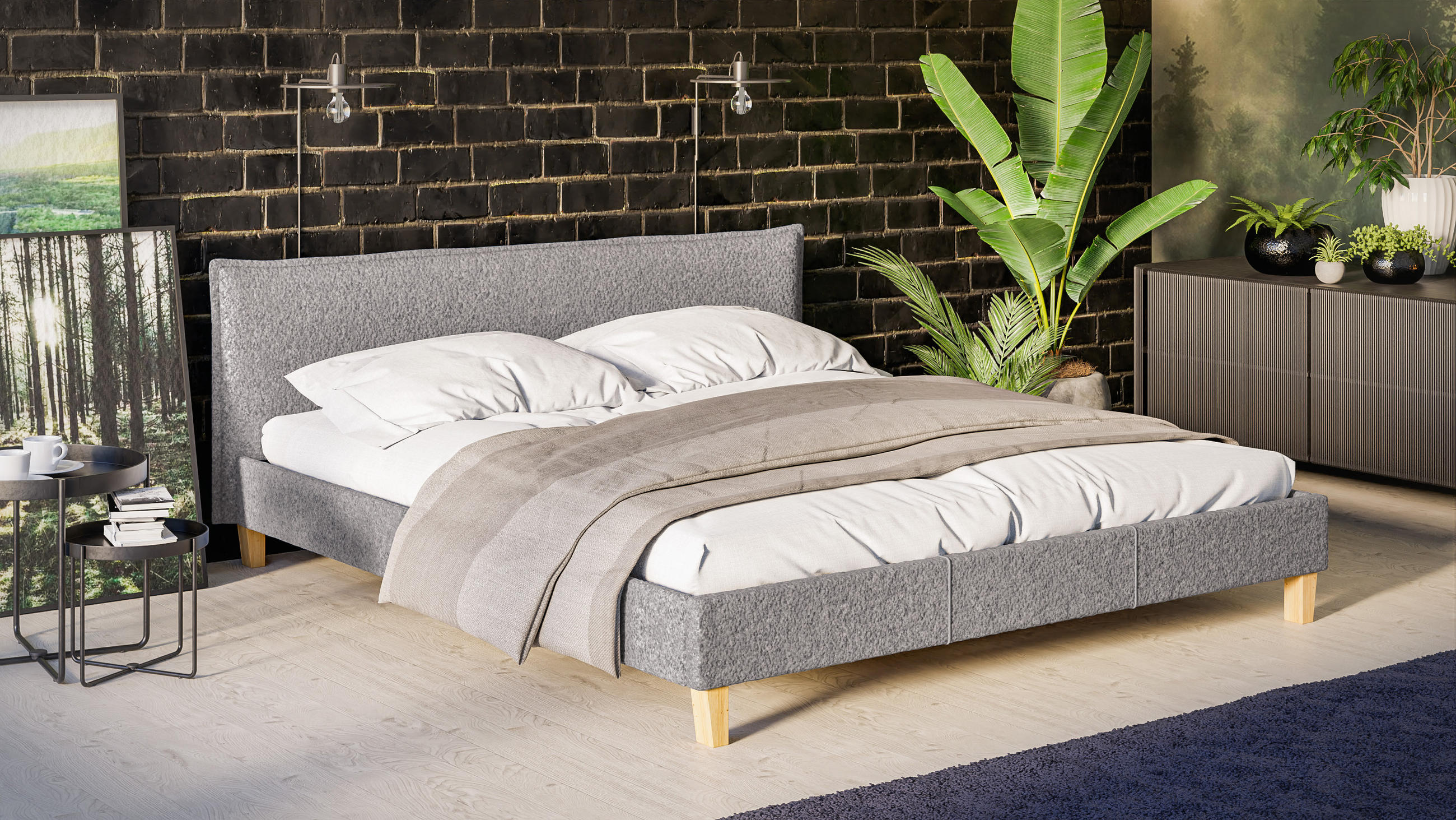 POLSTERBETT Arles 180/200 cm Boucle Stoff - Hellbraun/Grau, Holz/Textil (180/200cm) - S-Style Möbel