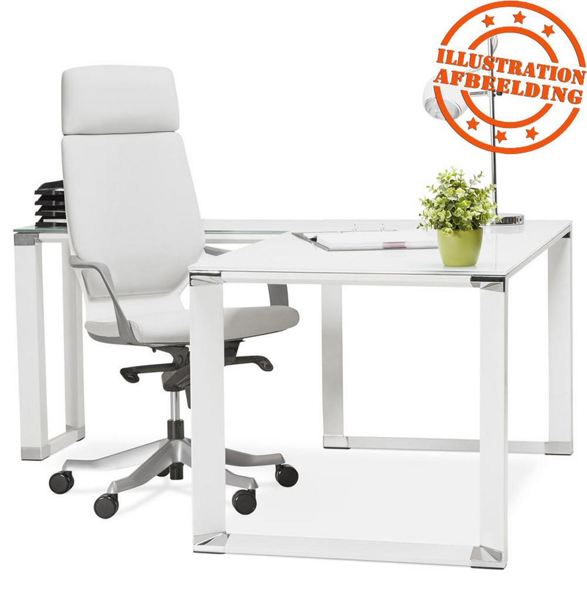 ECKSCHREIBTISCH Glas Metall Chromakzente Platzsparend KERIX, Weiß 170x160x73 cm - Weiß, Glas/Metall (160/170/73cm) - KADIMA DESIGN