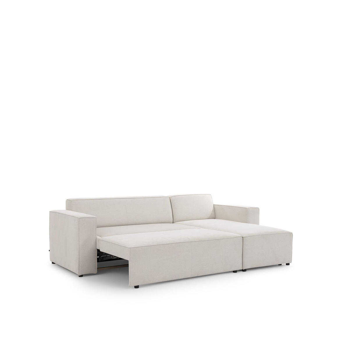 ECKSOFA Schlafsofa Waldo In Stoff Poso - Creme, Holzwerkstoff/Textil (260/173cm) - Fun Möbel