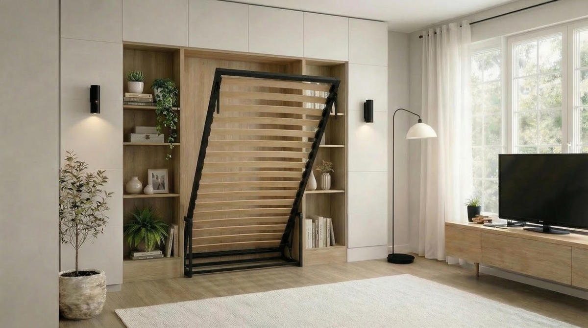 WANDBETT Morphy Classik Modulares SizeFlex- und TypeFlex-System - 96x190 Vertikal - Schwarz, Holz (96/190cm) - WallBedKing