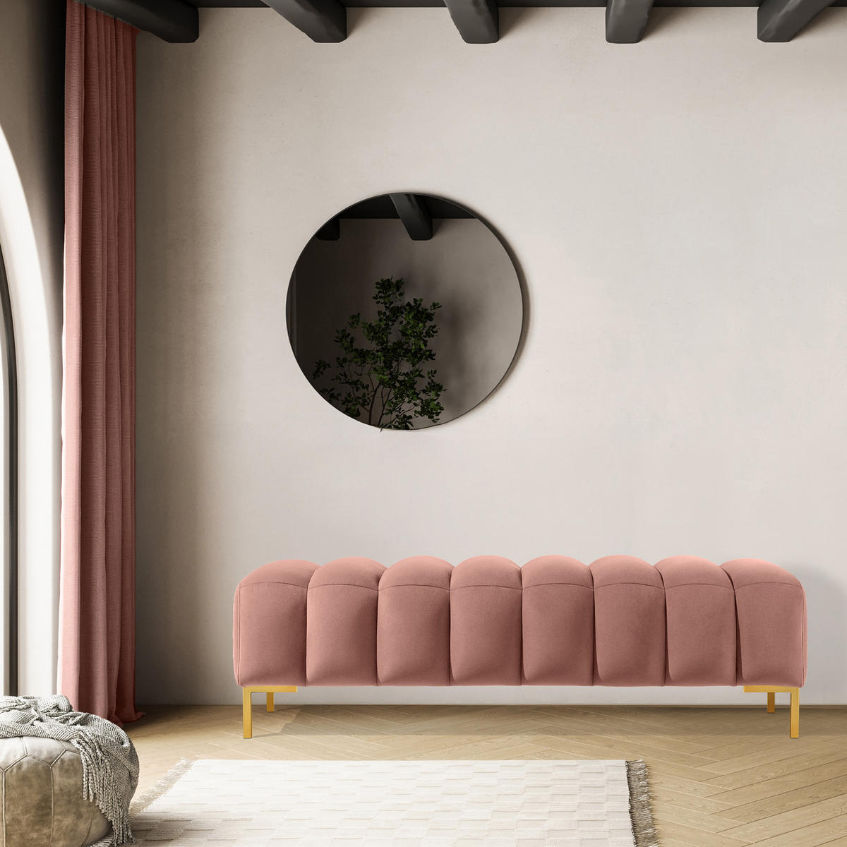 POLSTERBANK Bettbank PECCO, Metallbeinen - Goldfarben/Rosa, Holz/Textil (160/50/50cm) - KONSIMO®