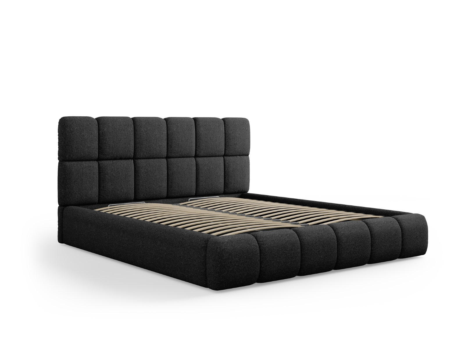 BETT mit Bettkasten und Kopfteil Bellis aus Chenille-Stoff schwarz 200x200cm - Schwarz, Textil (200/200cm) - Micadoni