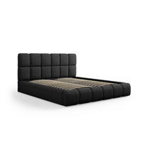 BETT mit Bettkasten und Kopfteil Bellis aus Chenille-Stoff schwarz 140x200cm - Schwarz, Textil (140/200cm) - Micadoni
