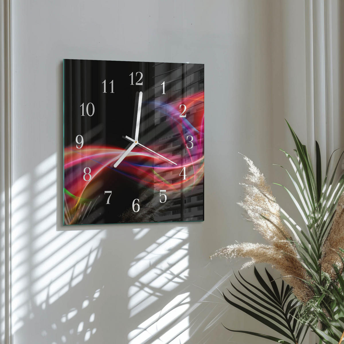 WANDUHR 30x30 cm - Abstrakte Linien - Schwarz, Glas (30/30/0.4cm) - TULUP