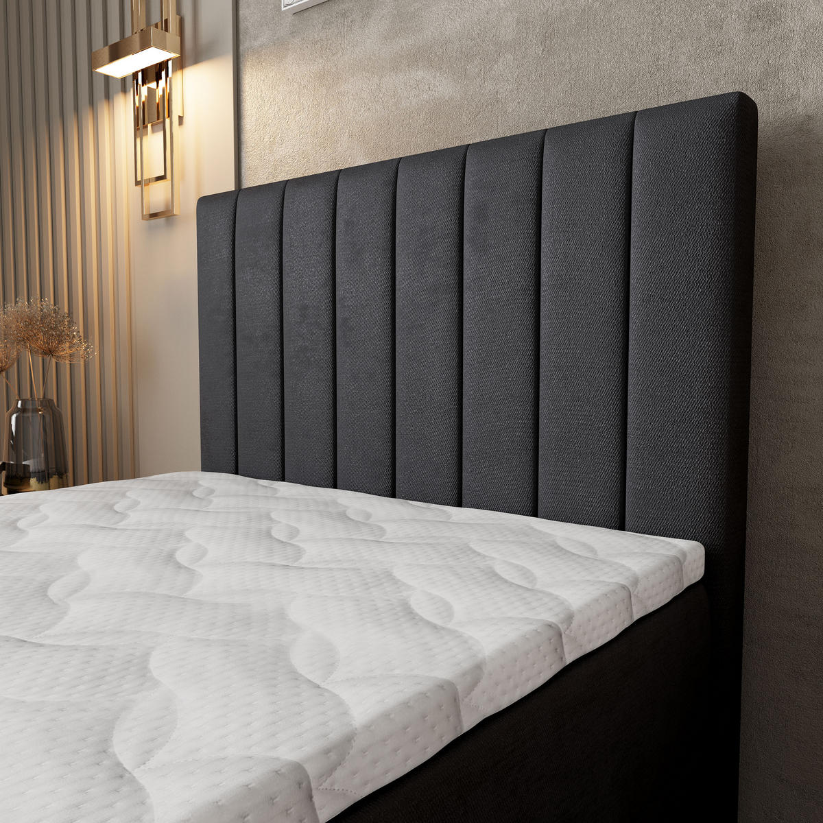 BOXBETT ARION 80 80x200 cm mit Matratze und Topper, H2+H3 - Schwarz - Schwarz, Holz (80/200cm) - MASSENO