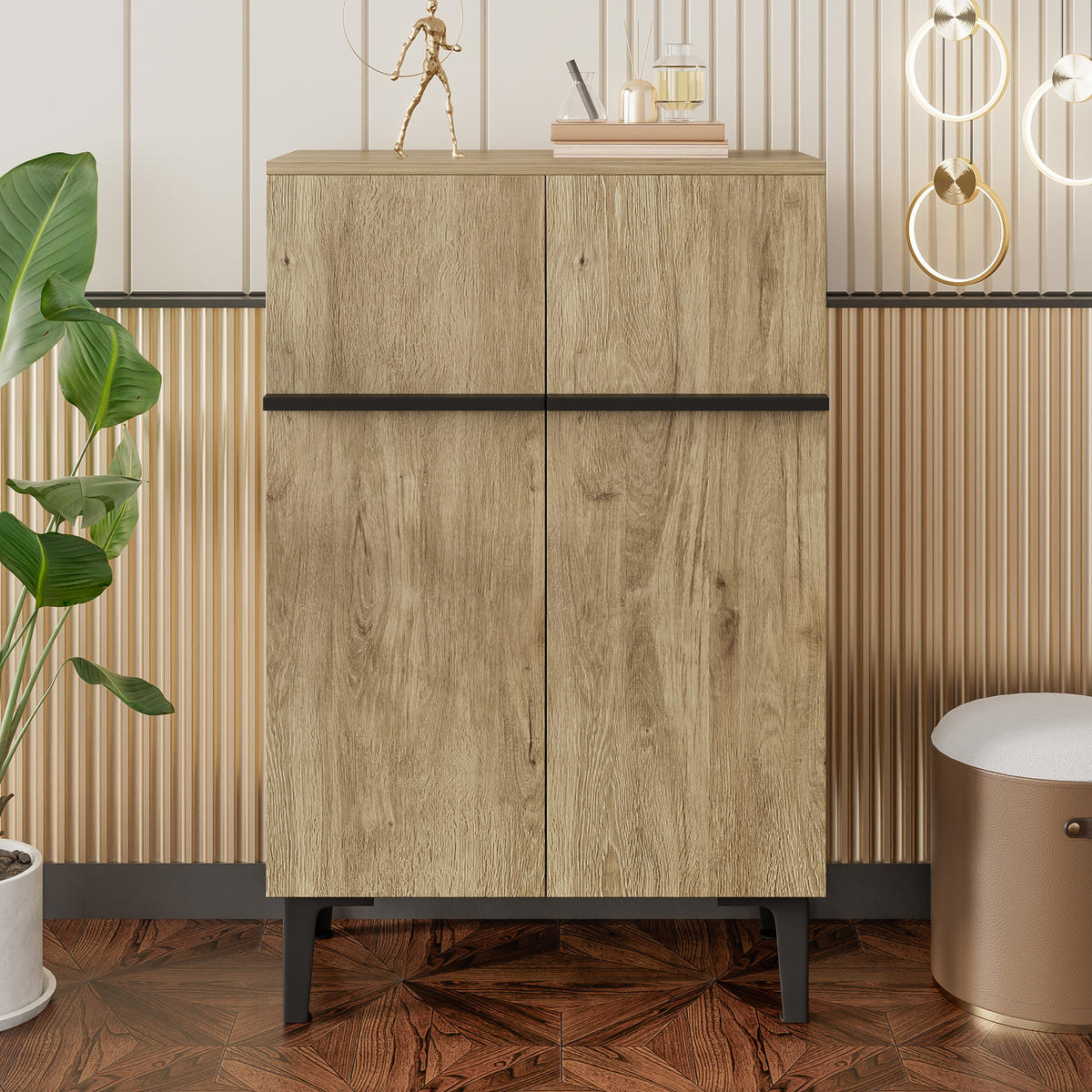 SCHUHSCHRANK 95x60x34.5 2 Türen Stauraum Verstellbare Böden - Schwarz, Holzwerkstoff (34.5/95/60cm) - FLIEKS