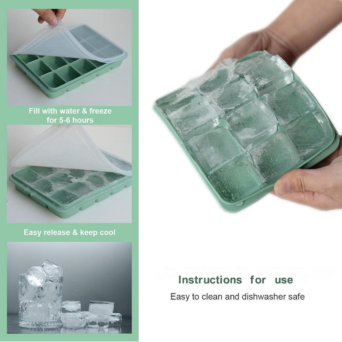 EISWÜRFELFORM 3er Set Silikon mit Deckel 45 Fächer Olive Green - Olivgrün, Kunststoff (13/3/18.5cm)