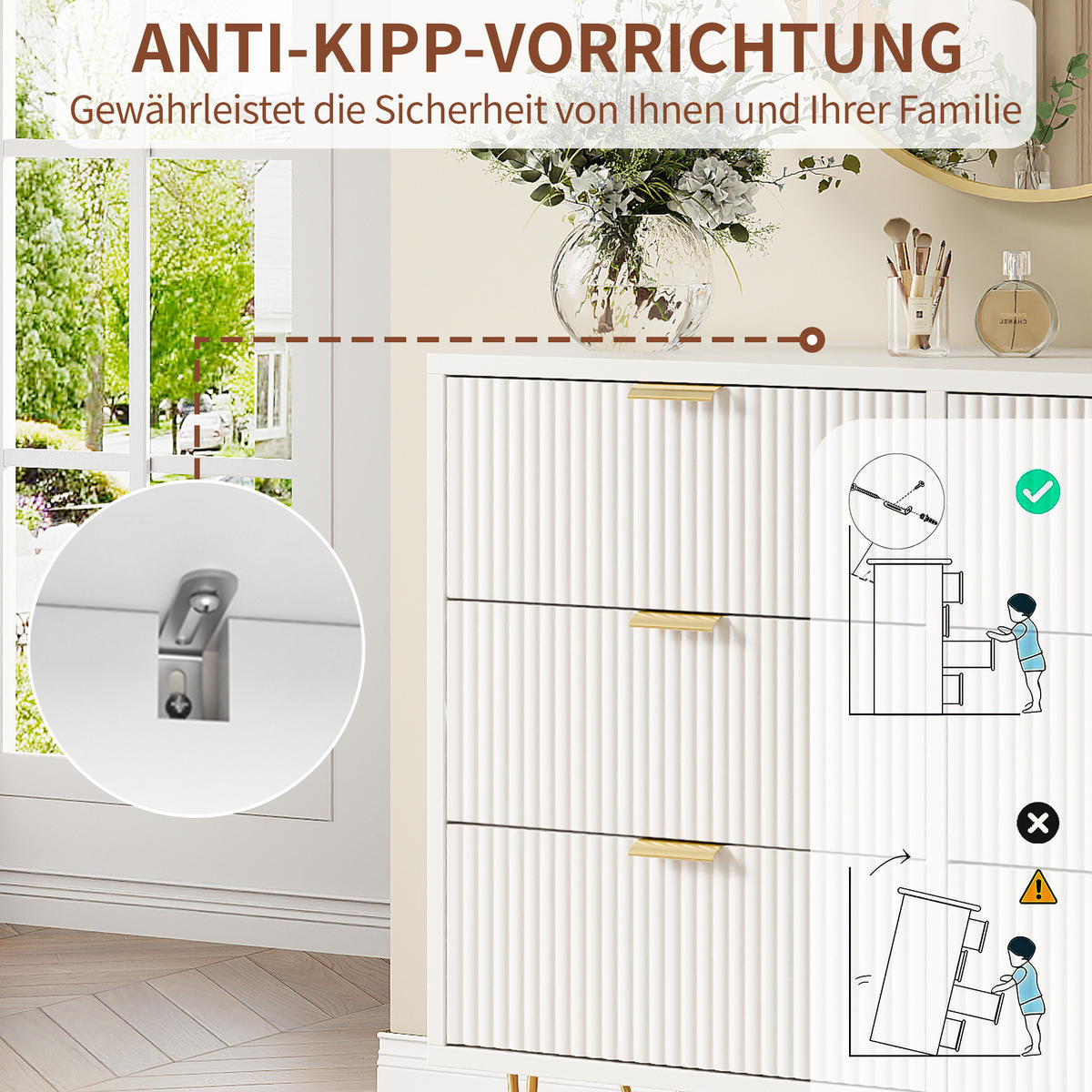 KOMMODE mit Schublanden, 60 x 34 x 91 cm,Schrank mit 4 Schubladen Weiß - Weiß, Holz (34/91/60cm)