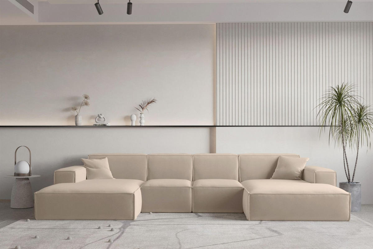 WOHNLANDSCHAFT Celes Premium Xs Opera - Sandfarben, Holzwerkstoff/Textil (342/73/165cm) - Fun Möbel