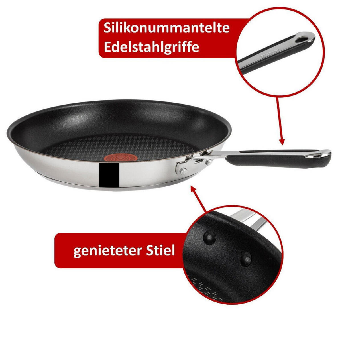 BRATPFANNE E30 Jamie Oliver 24 cm 3-tlg Set Edelstahl induktionsgeeignet Antihaft - Silberfarben/Schwarz, Kunststoff/Metall (24cm) - Tefal