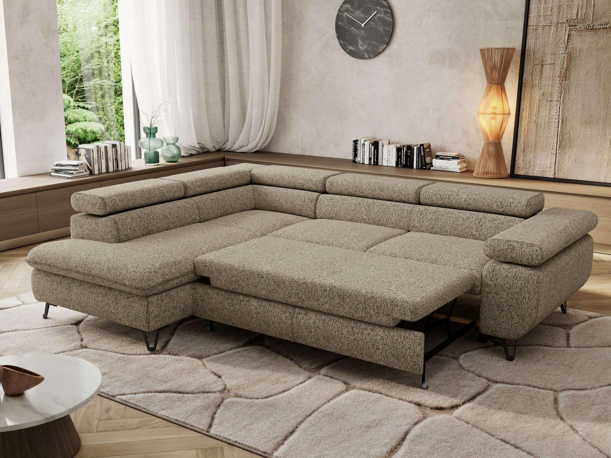 ECKSOFA PABLO L Dunkelbeige Struktur - Links Seite - Greige/Schwarz, Textil/Metall (208/273cm) - MKS
