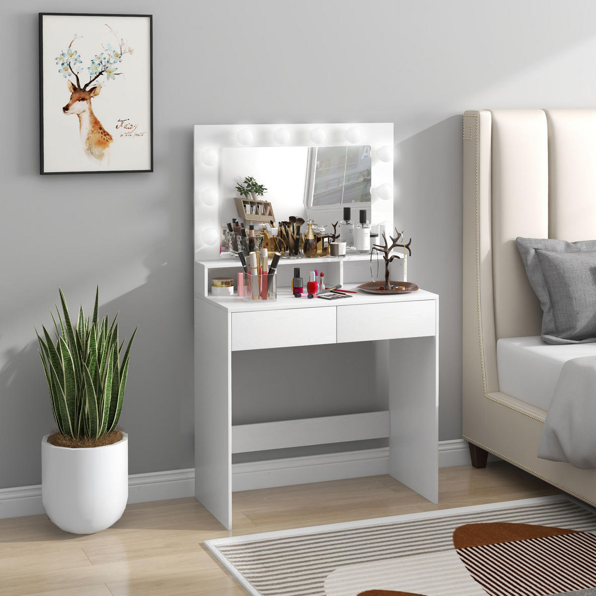 SCHMINKTISCH DE-18299 Weiß - Weiß, Holzwerkstoff (40/135/80cm) - ComfortXL