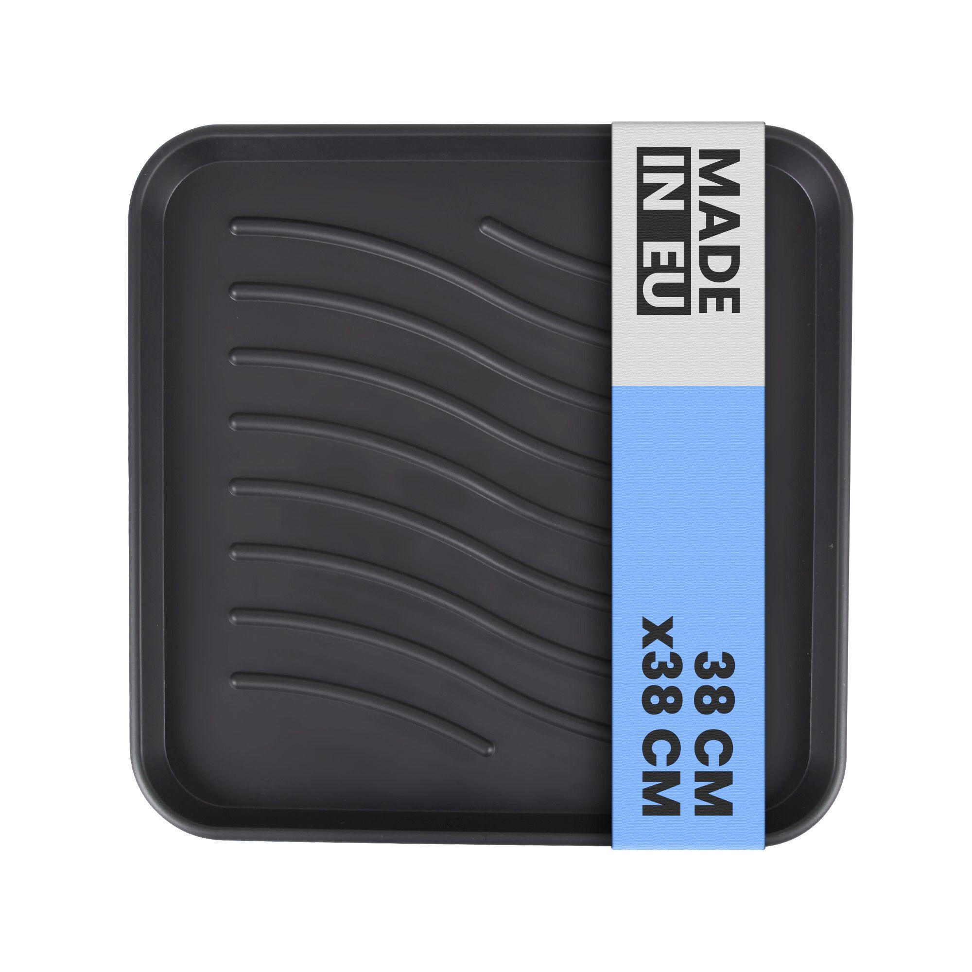 SCHUHABTROPFSCHALE mit hohem Rand (38x38x2,5cm) Schuhablage - wasserdichte Schuhwanne und Abtropfunterlage für Schuhe - Schwarz, Kunststoff (38/38cm) - Bestlivings