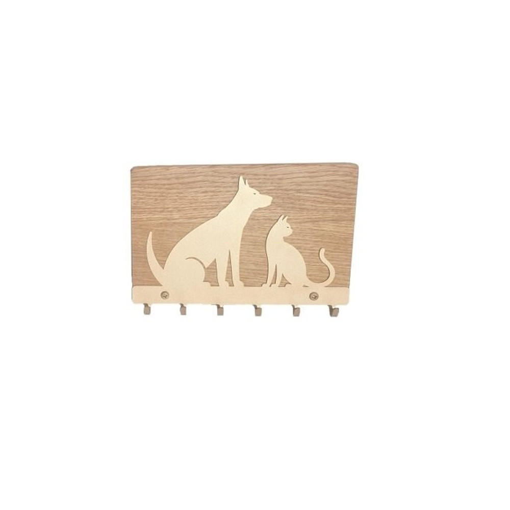 SCHLÜSSELHALTER Celine, goldenes Metall und geölte Eiche, 4/20/13 cm - Eichefarben/Goldfarben, Holz (13/4/20cm) - WOODEK