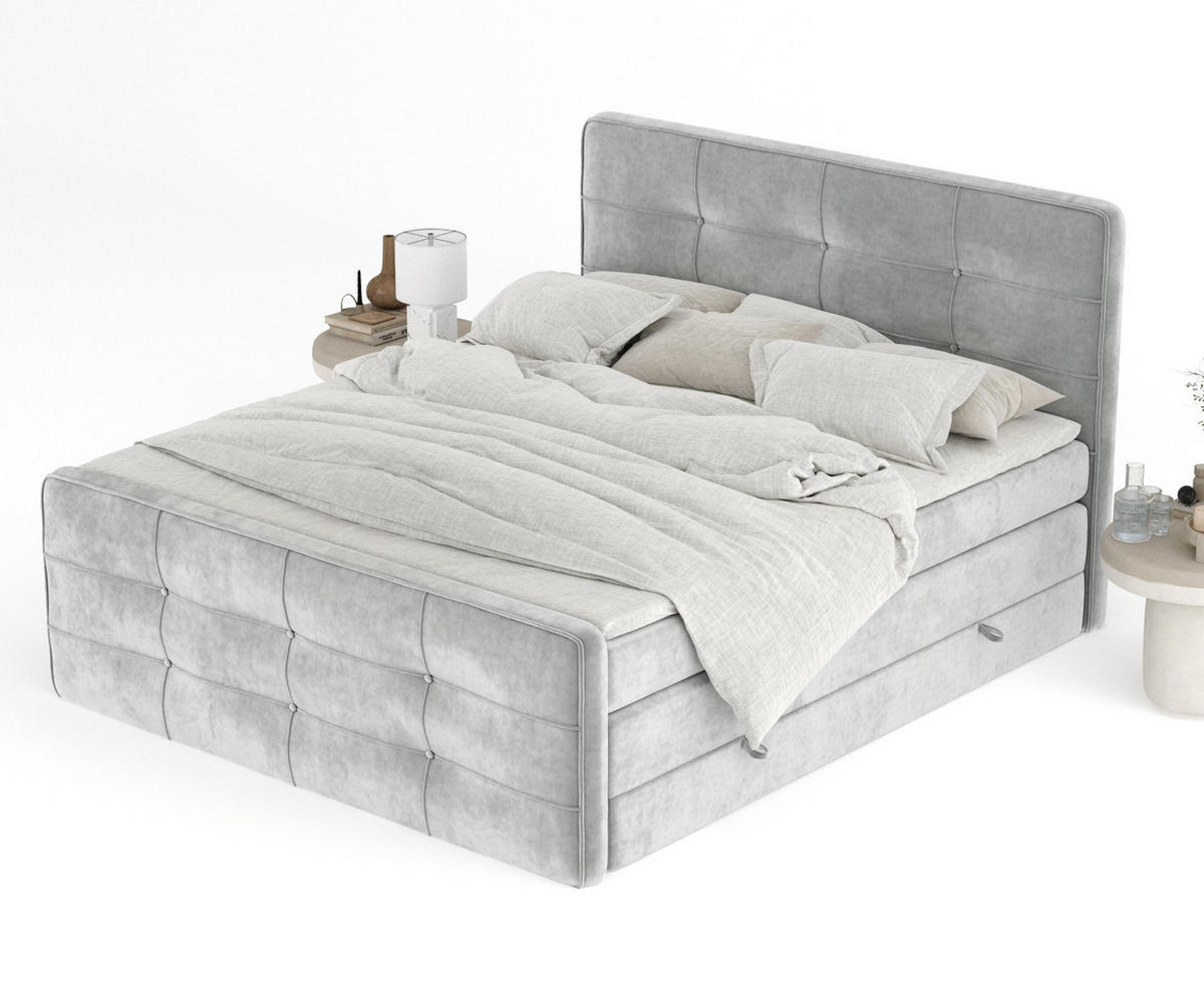 BOXSPRINGBETT Semplice Hellgrau 140/200 cm - Hellgrau/Schwarz, Holz/Holzwerkstoff (140/200cm) - Maison de Reve