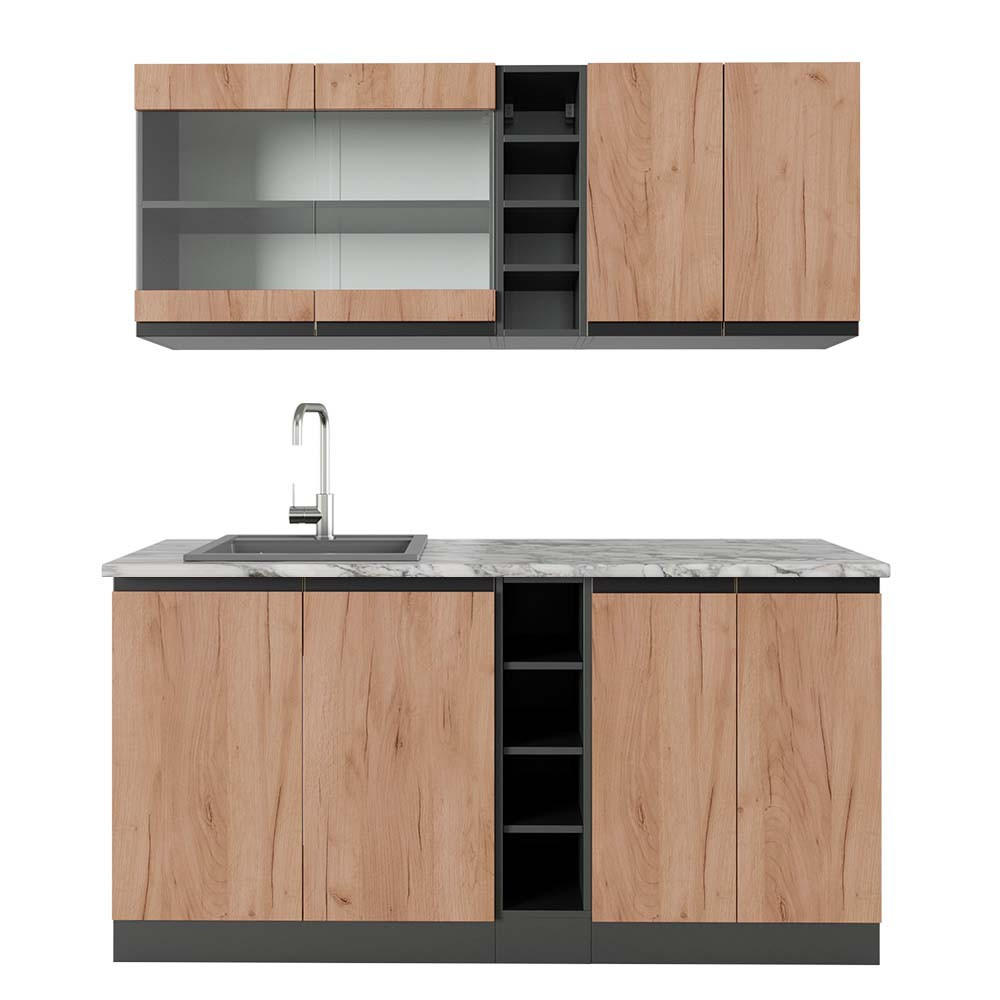 JEDNOTKOVÁ KUCHYNĚ R-Line Zlatý dub power/antracit - medově dubová, kompozitní dřevo (160/81.6/60cm) - Vicco