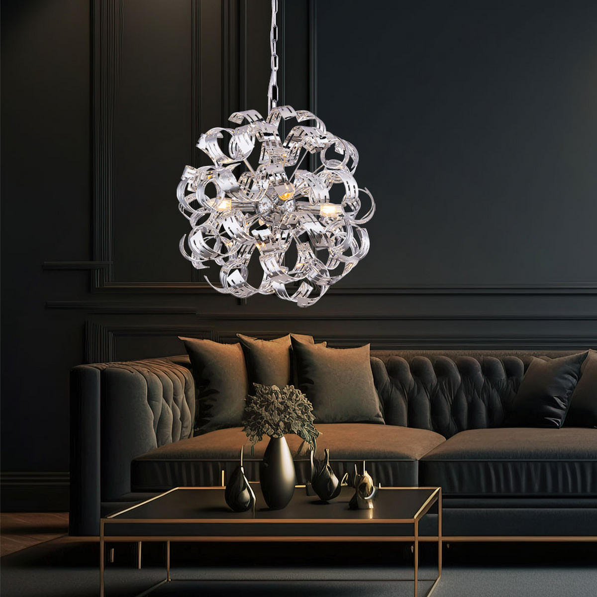LED HÄNGELEUCHTE FALLA Silber Chrom - Silberfarben, Metall (50/50/125cm) - Globo Lighting