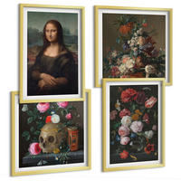 BILDER SET 4er Set - 50x50 cm & 40x60 cm Goldrahmen - Vintage Blumen Totenkopf Mona Lisa - Goldfarben, Kunststoff (50/50cm) - TULUP