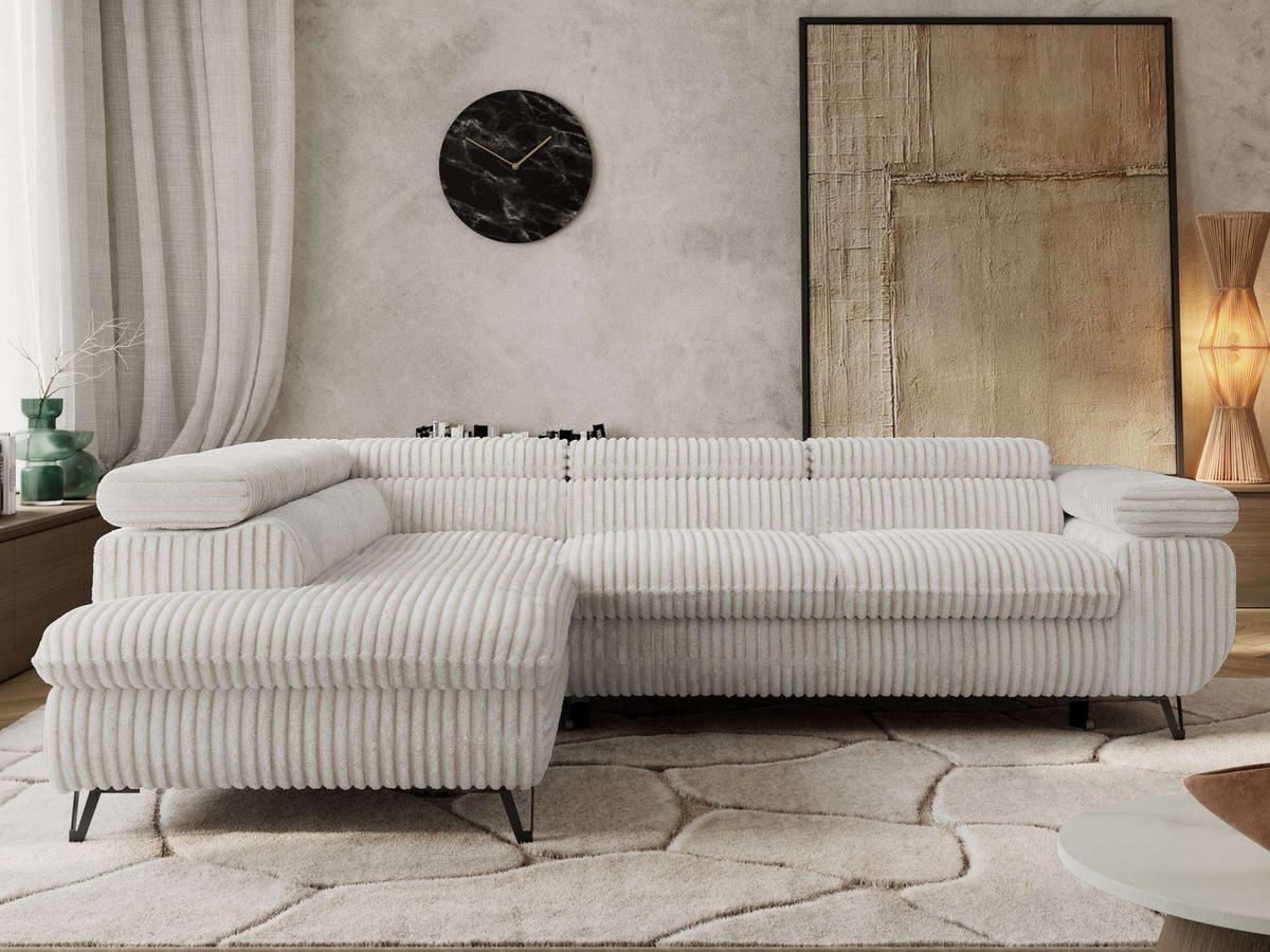 ECKSOFA PABLO L Beige Cord - Links Seite mit Visco Topper - Beige/Schwarz, Textil/Metall (208/273cm) - MKS