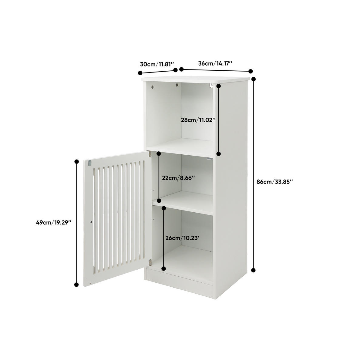BADEZIMMERSCHRANK Weiß Freistehend mit Lamellentür & Verstellbaren Einlegeböden - Weiß, Holzwerkstoff (36/86/30cm) - Urban Meuble