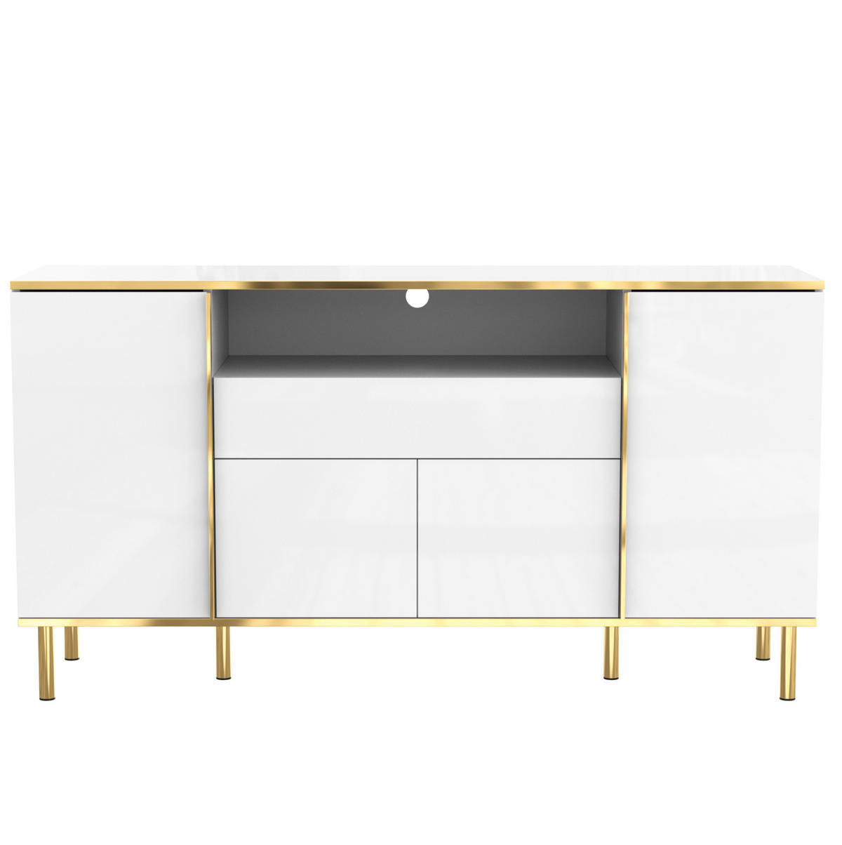 SIDEBOARD mit LED 150x40x80 cm Weiß Hochglanz - Weiß, Holzwerkstoff (150/80/40cm) - Meubliv