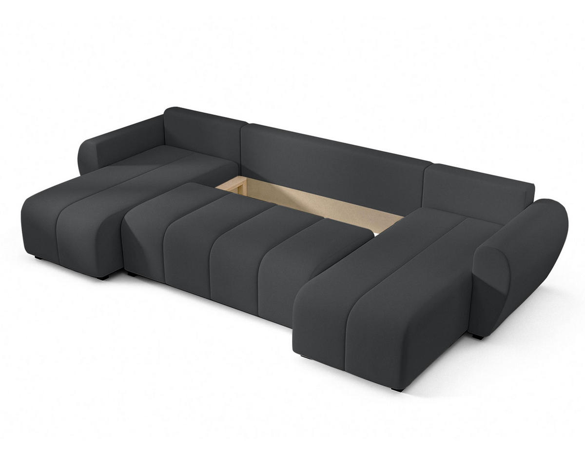 WOHNLANDSCHAFT Malatya U Form Dunkelgrau 311/145/82 cm mit Schlaffunktion - Dunkelgrau/Schwarz, Kunststoff/Textil (311/82/145cm) - AX Living