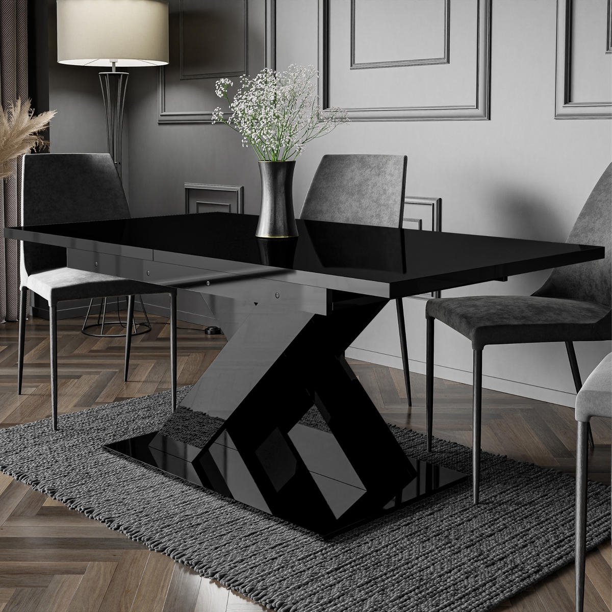 ESSTISCH Ausziehbar 140-180 cm Schwarz glänzend - Weiß Hochglanz, Holzwerkstoff (180/80/75cm) - Home Collective