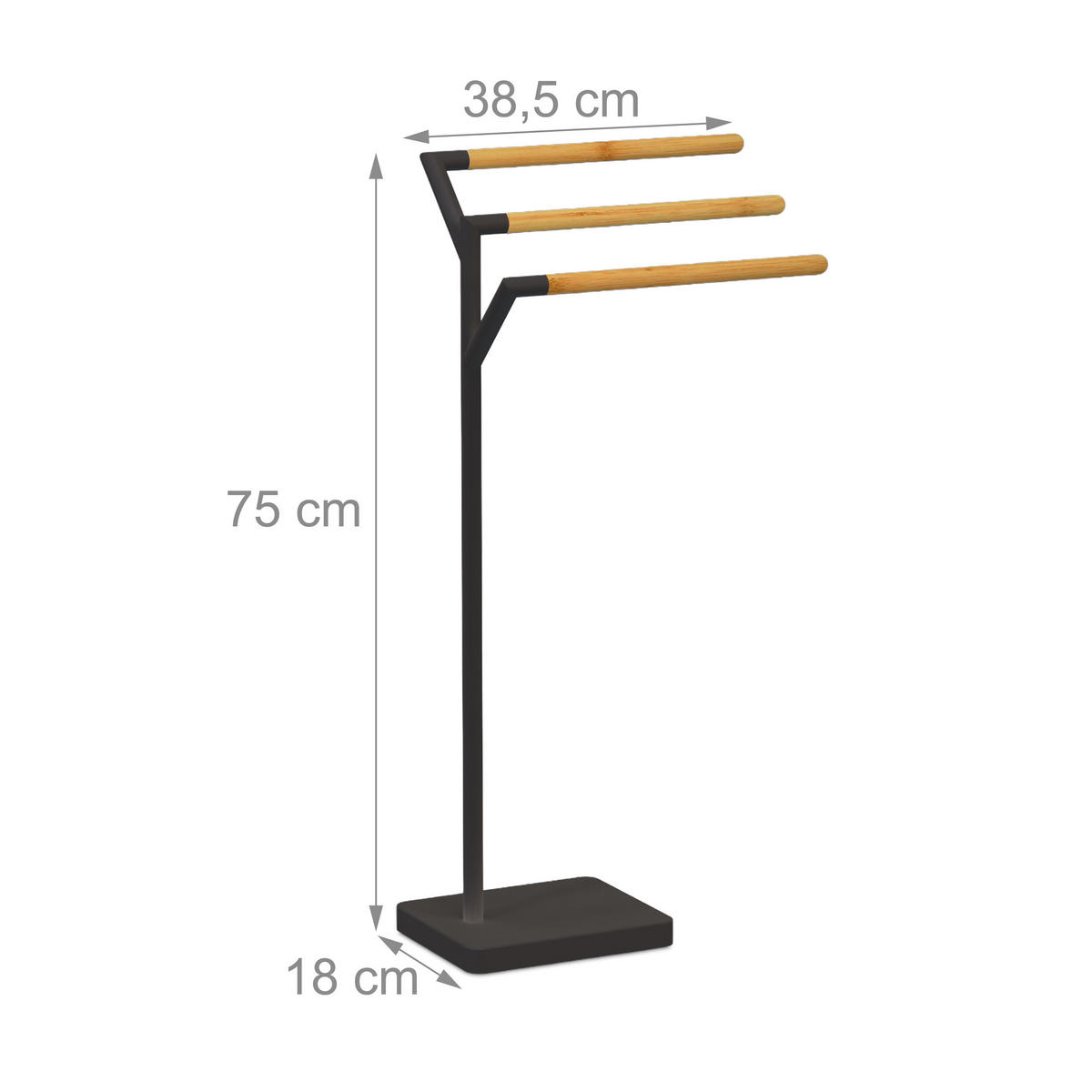 DRŽAČ ručnika - crna, drvo/metal (38.5/75/18cm) - Relaxdays