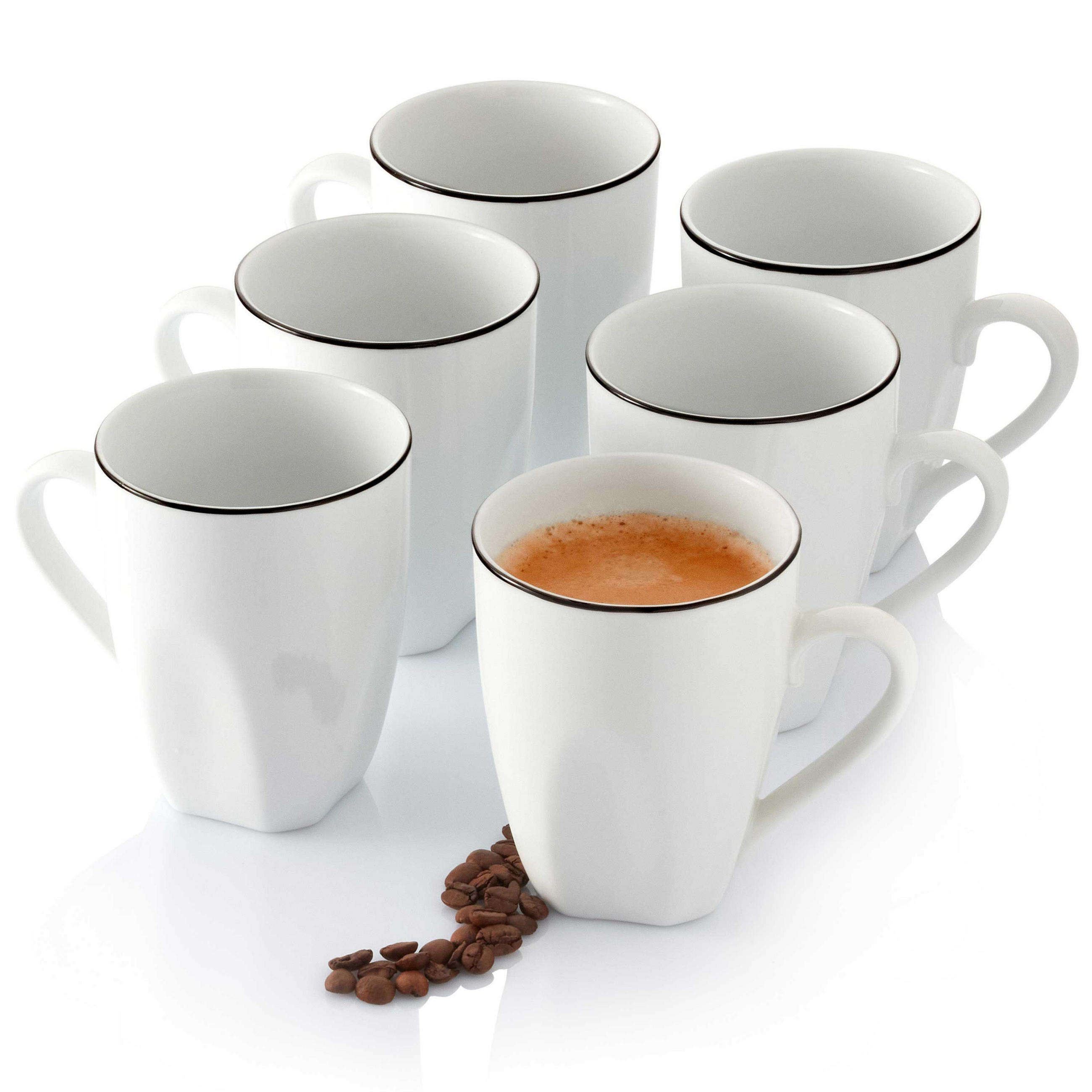 KAFFEEBECHER SET BILGOLA BLACK RIM - 6 teilig - Weiß, Keramik (32.5/18.5/22.5cm) - Sänger