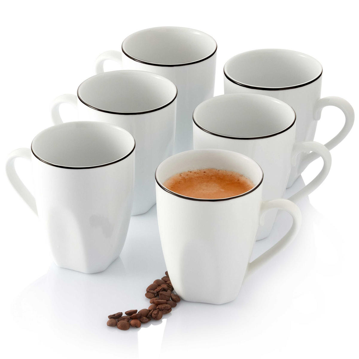 KAFFEEBECHER SET BILGOLA BLACK RIM - 6 teilig - Weiß, Keramik (32.5/18.5/22.5cm) - Sänger