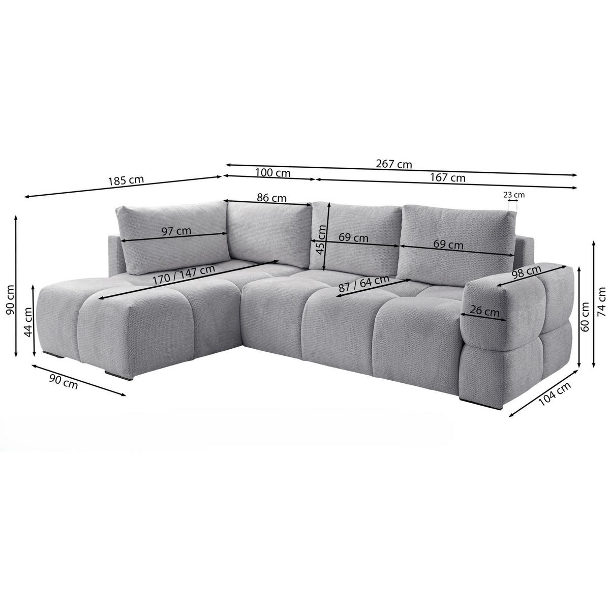 ECKSOFA Taremi mit Chenillebezug Hellbeige, beidseitig - Ecru/Schwarz, Textil (267/185cm) - Selsey