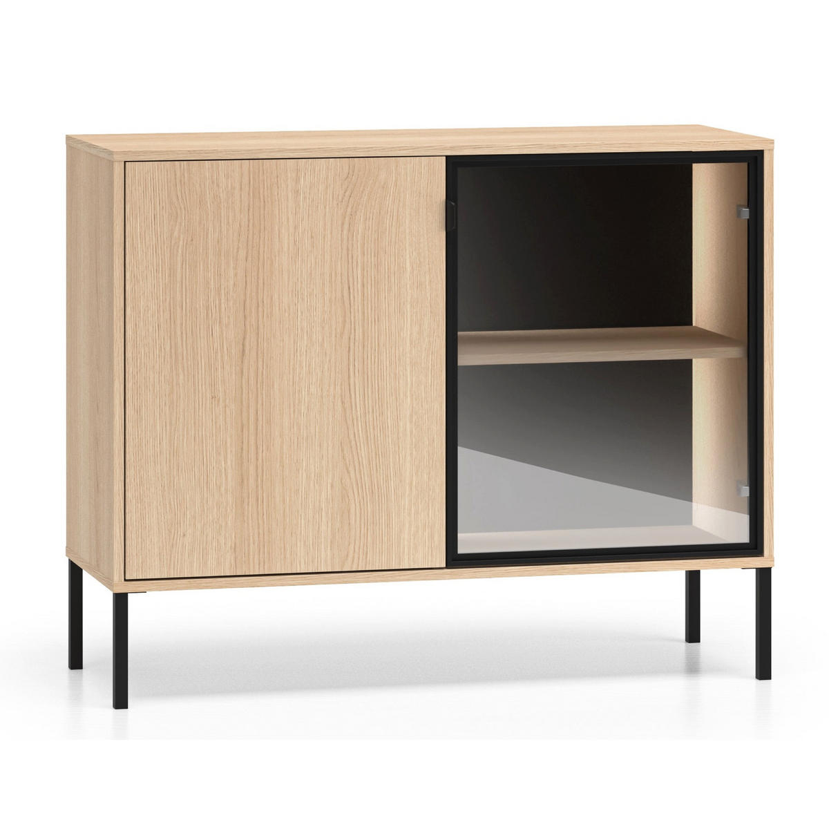 SIDEBOARD Barnee Eichenholzoptik 107 cm - Beige/Schwarz, Holzwerkstoff/Metall (107/86/40cm) - Selsey