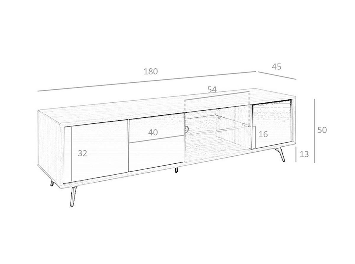 TV-ELEMENT Walnuss Glas Schwarz 180/45/50 cm - Transparent/Walnussfarben, Holz (180/50/45cm) - ANGEL CERDA