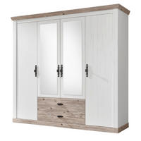 KLEIDERSCHRANK Pinie weiß, Oslo Pinie Landhaus, Drehtürenschrank 4-türig mit Spiegel, 217 x 201 cm - Anthrazit/Weiß, Holzwerkstoff/Metall (217/201/60cm) - Furn.Design