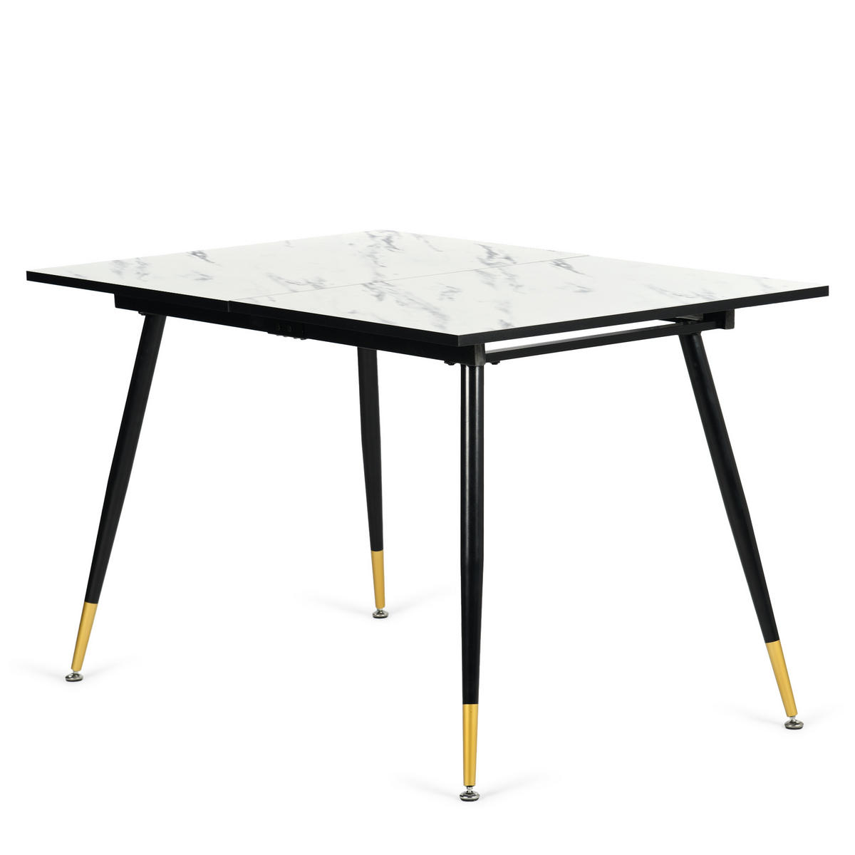 ESSTISCH Weiß Marmormuster rechteckig ausziehbar 120-160/80/75cm - Goldfarben/Schwarz, Holz/Metall (80/120/75cm) - Urban Meuble
