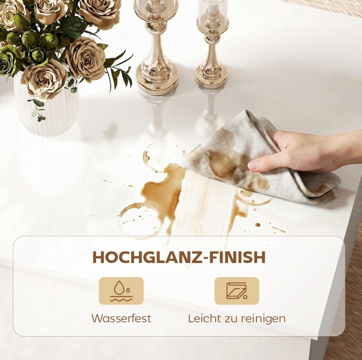 COUCHTISCH 102/48/40 cm in Weiß Hochglanz aus Holz und Metall mit höhenverstellbarer Tischplatte und Stauraum - Weiß, Holz (102/48/54.5cm) - OKMYHOME