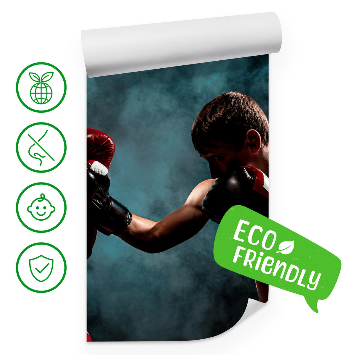 FOTOTAPETE für Jugendzimmer Boxer Männer Training Kampf Rauch 450x315 - Beige/Rot, Papier (450/315cm) - Muralo