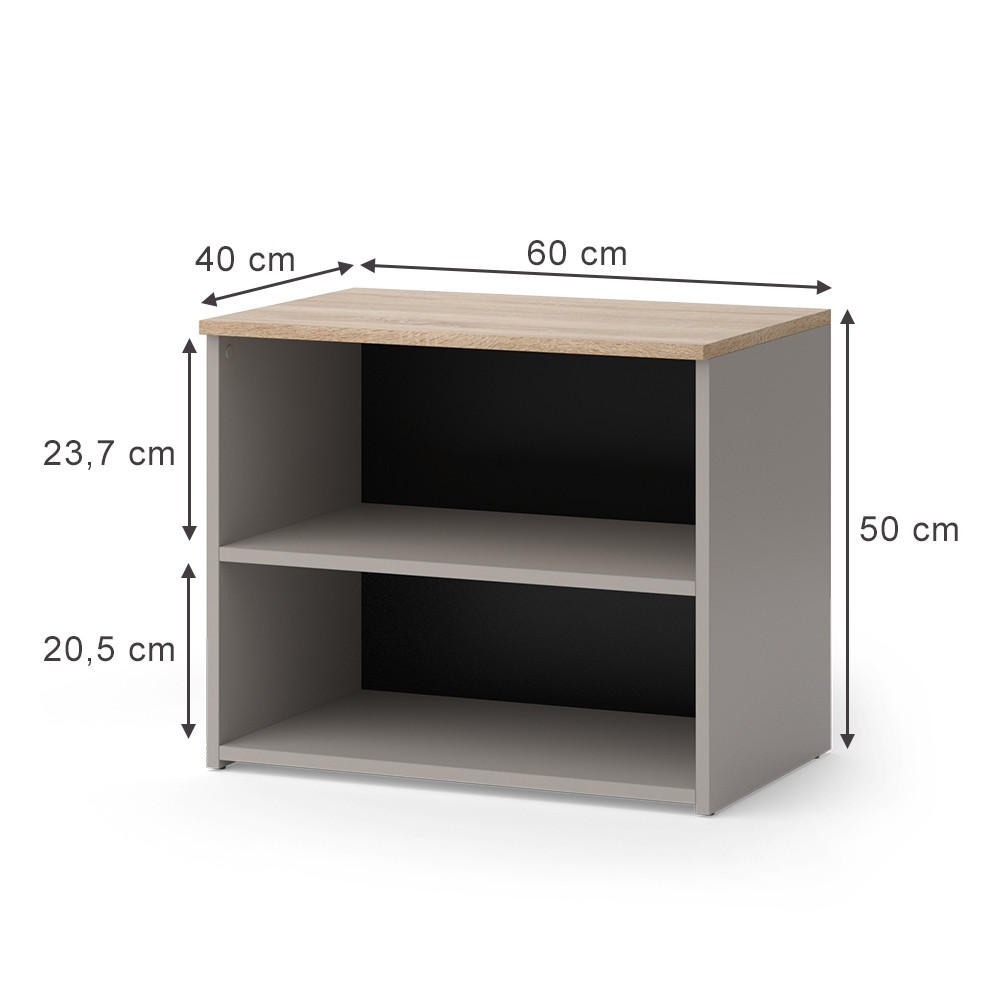 LOWBOARD Wido Greige 60 x 50 cm mit 2 Fächern - Greige/Sonoma Eiche, Holzwerkstoff (60/50/40cm) - Vicco