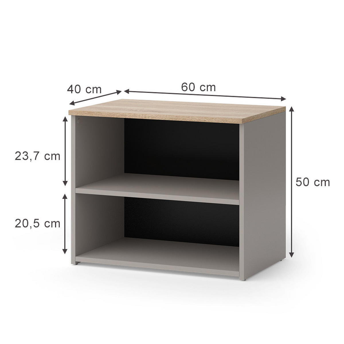 LOWBOARD Wido Greige 60 x 50 cm mit 2 Fächern - Greige/Sonoma Eiche, Holzwerkstoff (60/50/40cm) - Vicco