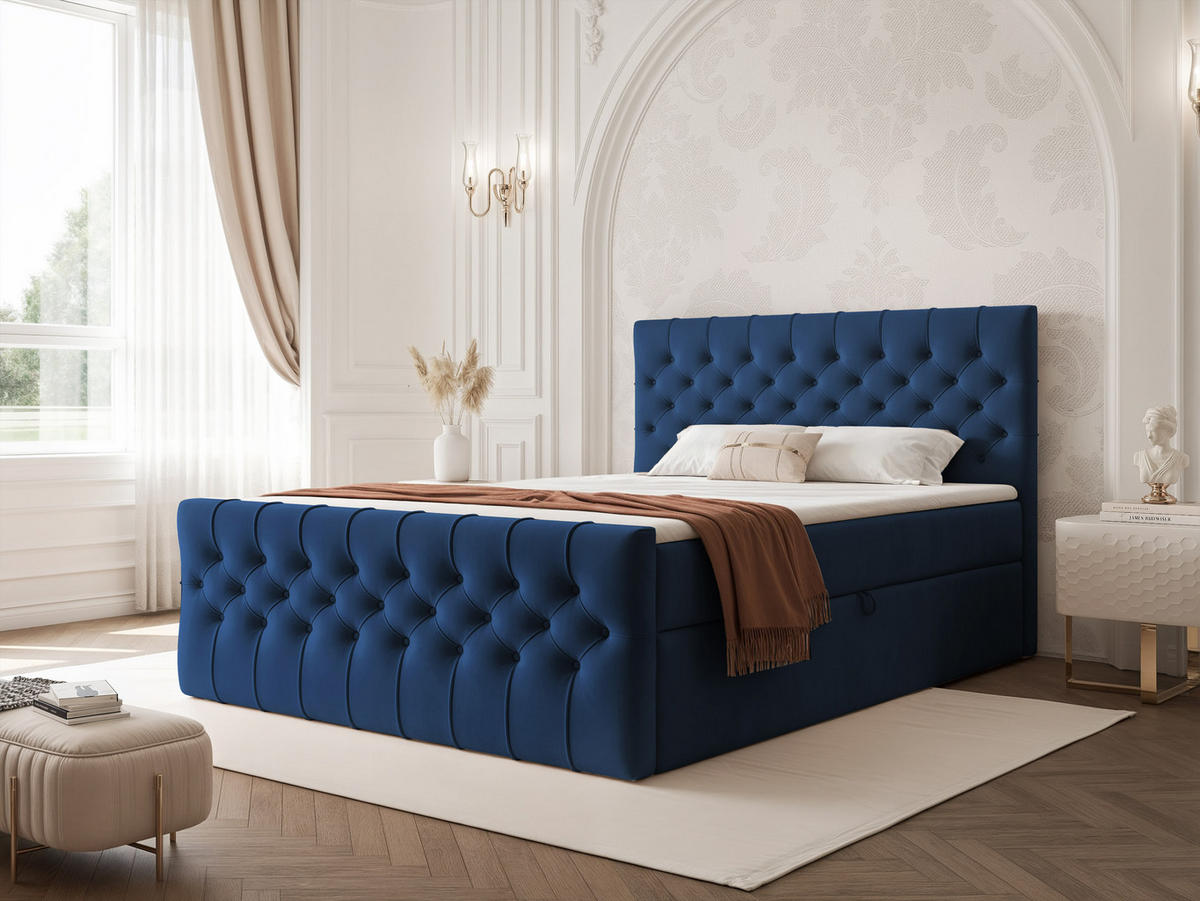 BOXBETT JOLIE 120x200 cm mit Matratze, Blau - Blau, Textil (120/200cm) - Idohome